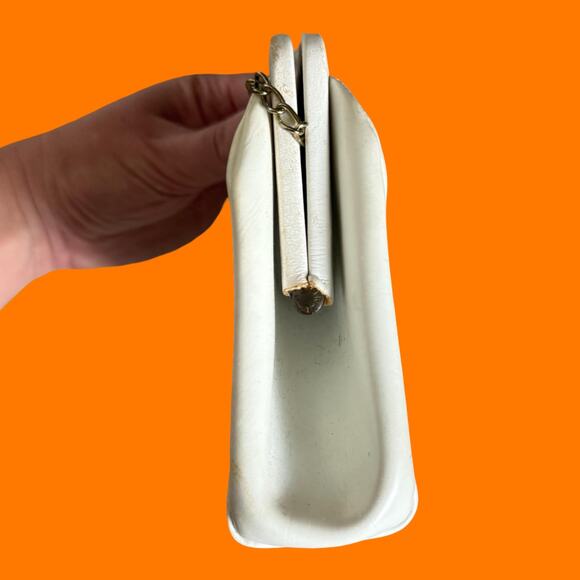 50's 60's vintage white handprinted floral clutch bag *flaws* lily bet - Picture 5 of 9